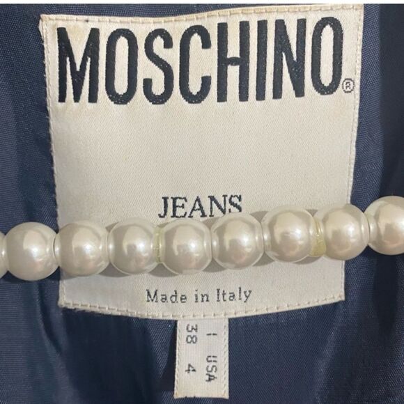 Moschino Jeans Vintage 80s 90s Retro Navy Rhinestone Trim Blazer SIZE 4 - Picture 7 of 8